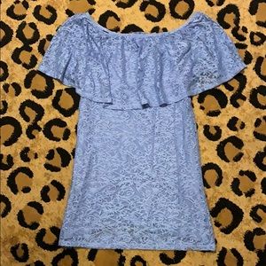 Off-the-shoulder lace mini dress